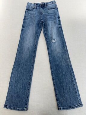 Bayeas Classic Mid-Rise Flare Jeans in Washed Blue